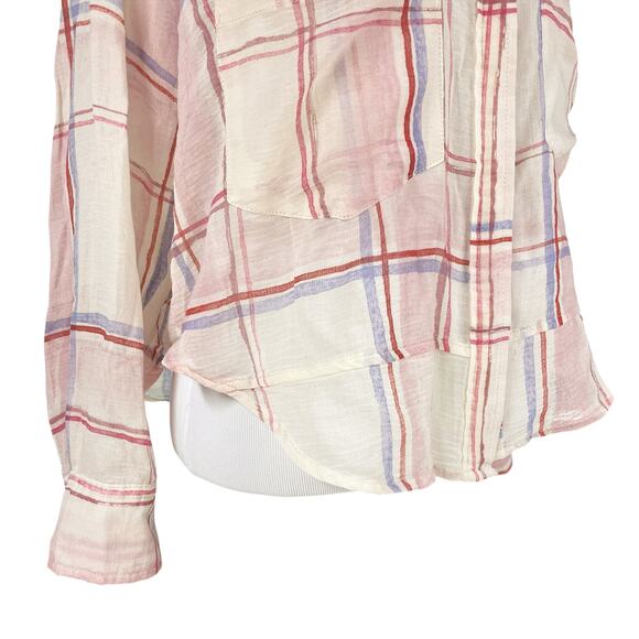 ANTHROPOLOGIE HOLDING HORSES Blush Plaid Lightweight Button-Front Shirt Size XS - Picture 3 of 8
